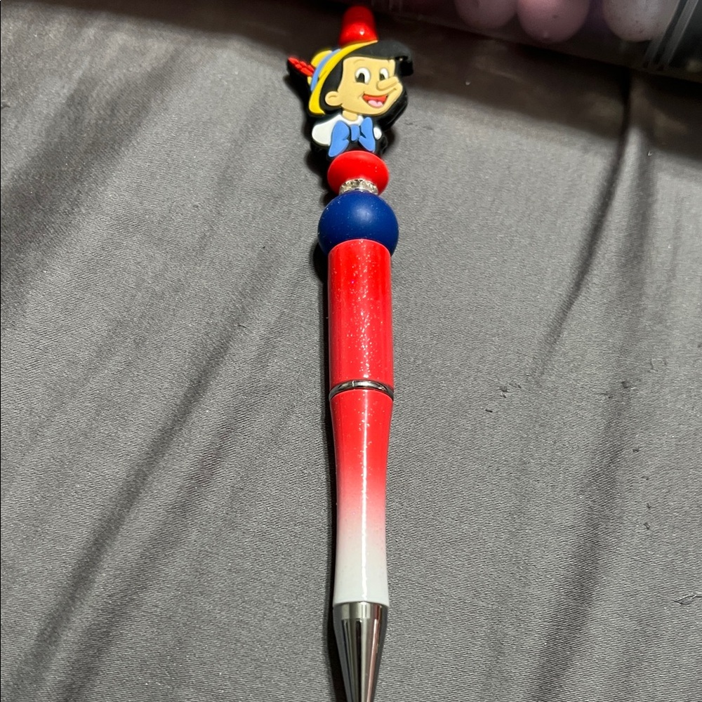 Pinocchio Themed Red and Blue focal Beadable handmade pen